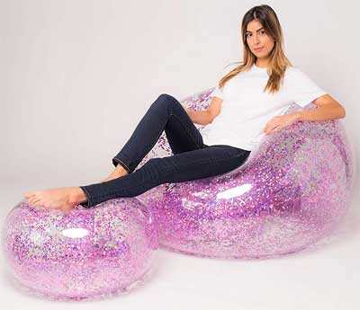 Pink Glitter BloChair with Matching Inflatable Ottoman